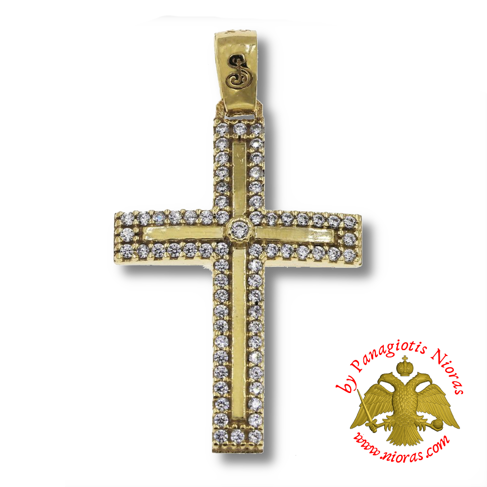 Gold Pendant Cross with Zircon 18x26mm K14