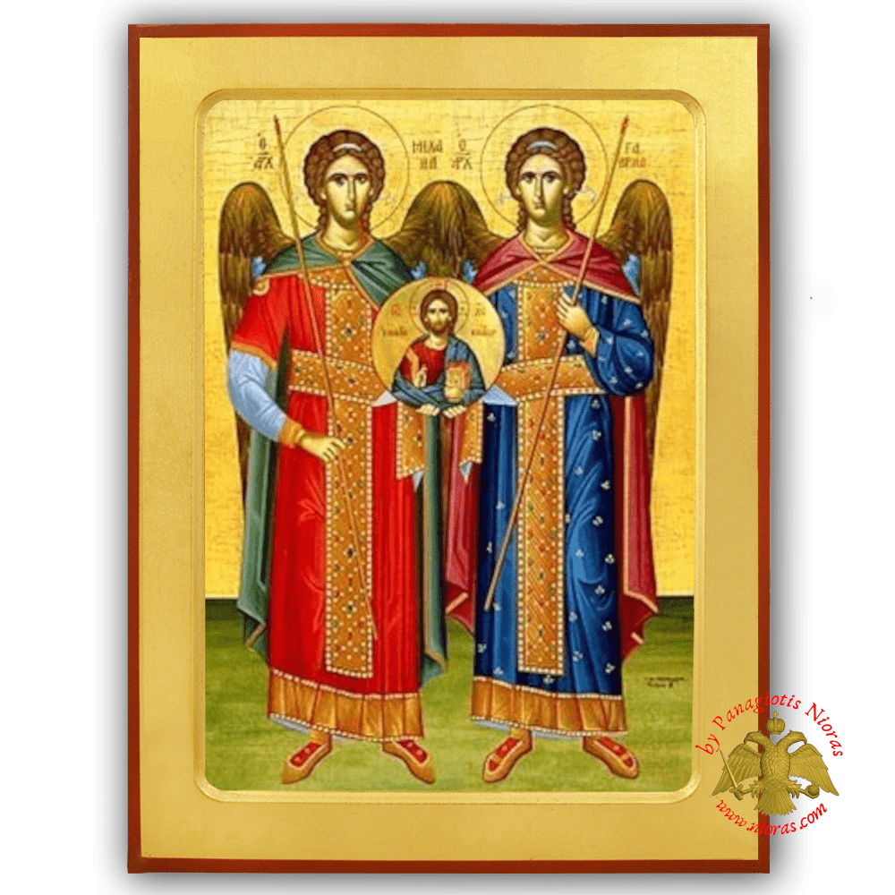 Synaxis of the Holy Archangels Michael and Gabriel with Christ Detail Byzantine Wooden Icon