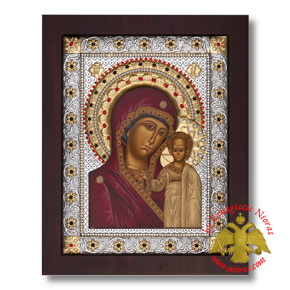 Virgin Mary of Kazan Silver plated metal icon