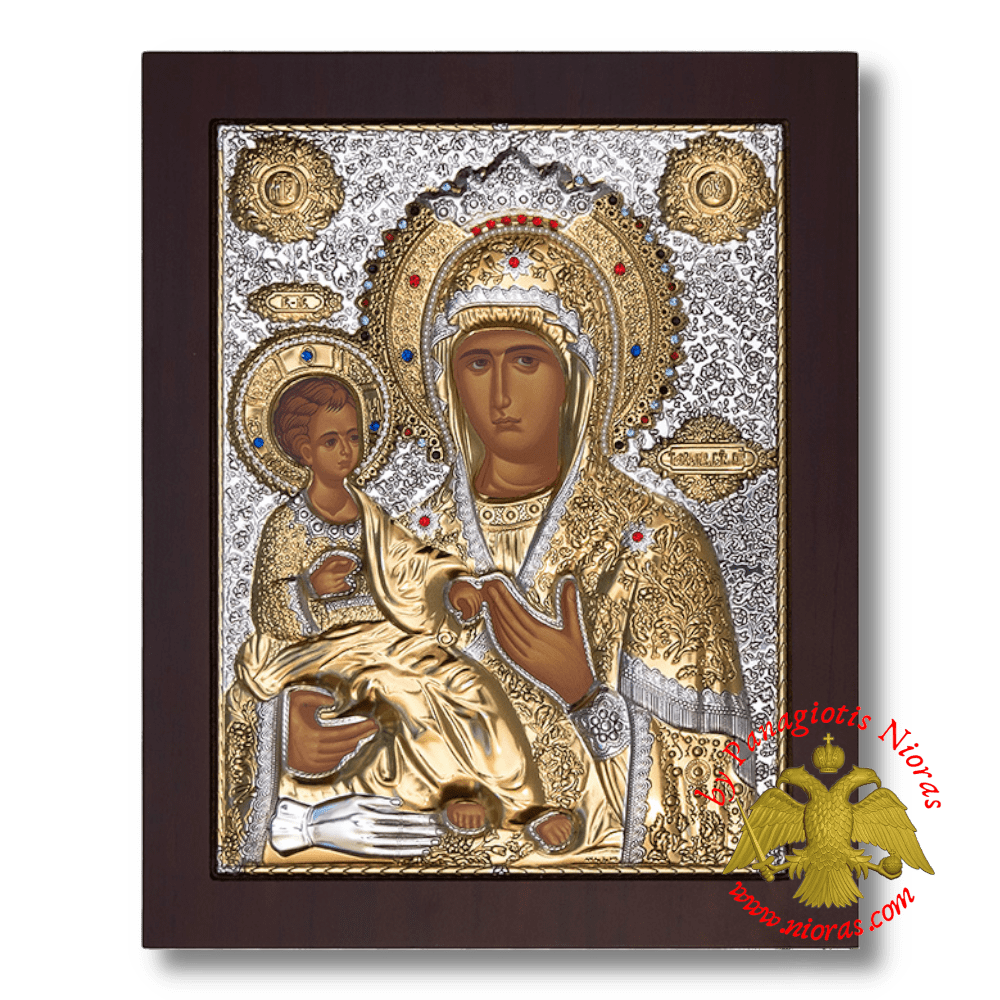 Virgin Mary Triherousa Silver plated metal icon