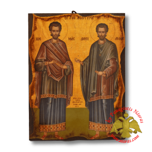 Byzantine Wooden Icon Antique Style Unmercenaries