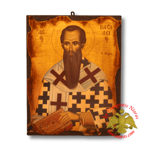 Byzantine Wooden Icon Antique Style Saint Vasileios
