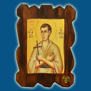 Orthodox Wooden Icon of Saint John Russian on Natural Wood With Burned Carved Details