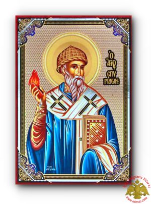 Russian Orthodox Saint Spiridon of Corfu Silver Printed Wooden Icon