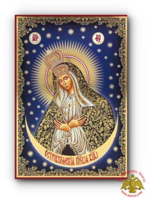 Russian Orthodox Holy Virgin Mary of the Gate of Dawn Silver Printed Wooden Icon