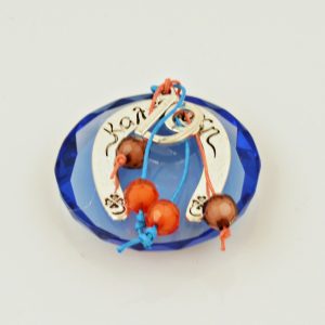 Lucky Charm Horse Shoe Good Luck Wish on Blue Round Crystal