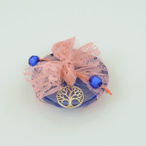 Lucky Charm Crystal Blue with Brass Tree and Wish Ribbon