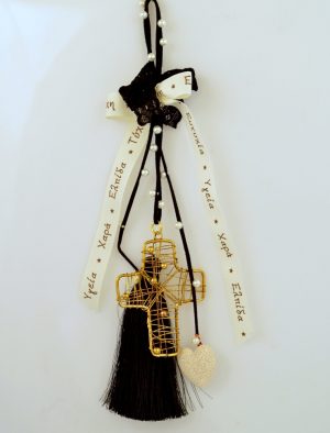 Lucky Charm Metal Brass Cross with Wish Ribbon with Tassel