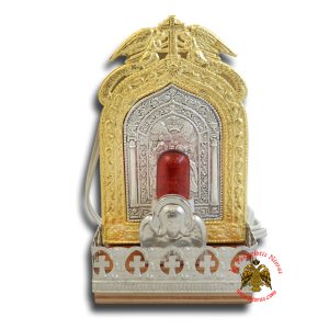 Electric Lamp Traditional Icon With Angel Frame Annunciation of Tinos Icon 8x15cm