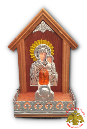Traditional Orthodox Icon with Electric Lamp Trianqular Wooden Coloured