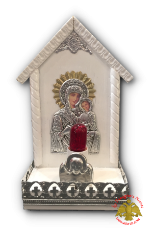 Traditional Orthodox Icon with Electric Lamp Trianqular White Coloured