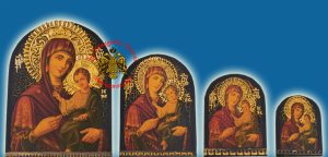 Ξύλινη Οβάλ Παλαιωμενη Εικόνα της Θεοτόκου με Βάση