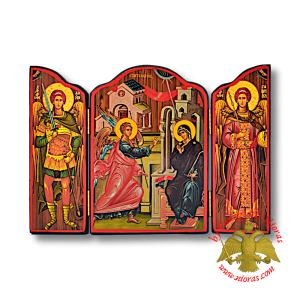 Orthodox Wooden Triptych With Holy Annunciation Icon 20x29cm