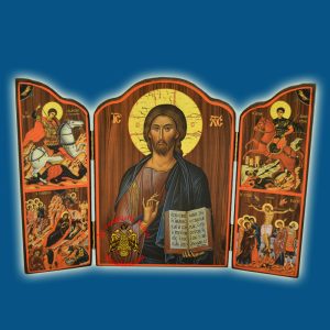 Orthodox Wooden Triptych With Holy Annunciation and Inner Christ Icon 14x20cm