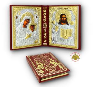 Orthodox Icon Diptych Theotokos and Christ 9x12cm in Red Cover