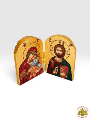 Δίπτυχο Εικόνισμα τηα Παναγίας και του Χριστού 10x7εκ. Xαρτί Με Φύλλο Χρυσού