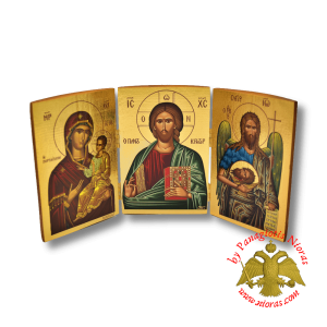 Orthodox Wooden Triptych Deisis Theotokos Portaitissa 14x29cm Gold Paper