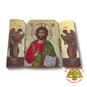 Orthodox Wooden Triptych Christ Icon 10cm x 7cm Gold Leaf Paper