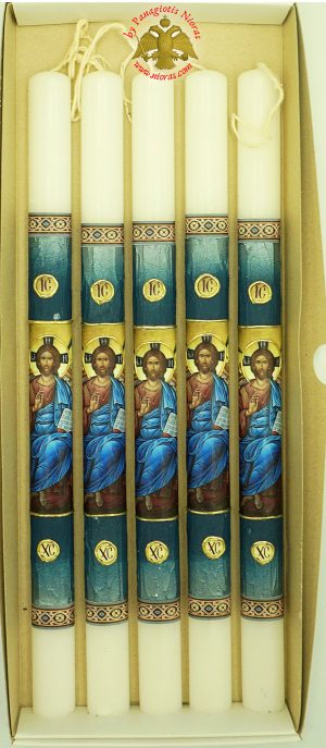 Pascha Candle with Jesus Christ Blessing Holy Icon 40cm