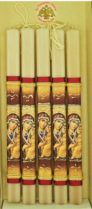 Pascha Candle with Theotokos Holy Icon With Flowers 40cm