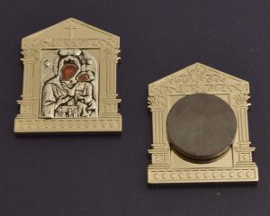 Orthodox Icon Mangets Metal Church Design Theotokos Ekatontapiliani of Paros Nickel Plated