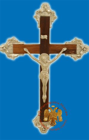 Orthodox Wooden Cross with Metal Jesus Christ Figure Metal Corners 17x25cm
