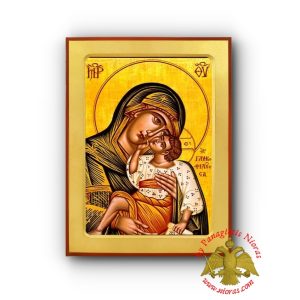 Holy Theotokos Panagia Glikofiloussa Detail Wooden Byzantine Icon from Monastery Dormition of Theotokos Zerbitsa