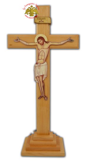 Orthodox Holy Table Wooden Cross Natural Coloured with Standing Base 25x49cm