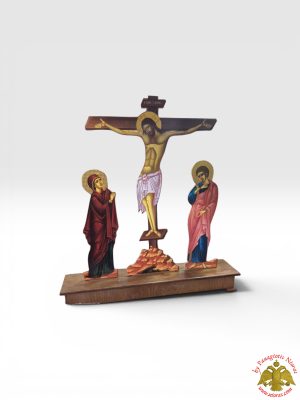 Cross Wooden Crucifixion Golgotha with Theotokos and Saint John the Evangelist Lipiteron 70x80cm
