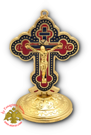 Metal Orthodox Standing Cross Blue Red 5x8.5cm