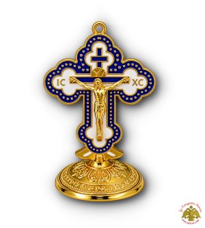 Metal Orthodox Standing Cross Blue White 5x8.5cm