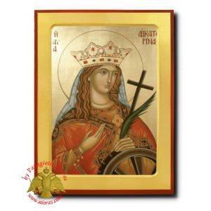 Saint Catherine Detail with Cross Byzantine Wooden Icon