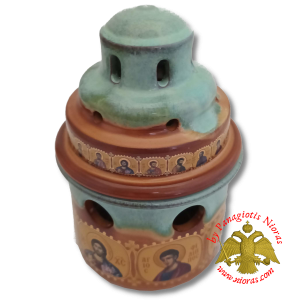 Porcelain Vigil Oil Candle Small Ark Design Green with Holy Icons 10x14cm