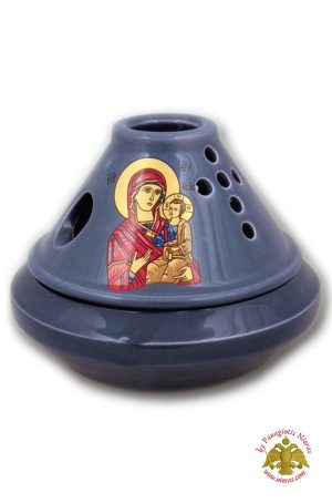 Ceramic Orthodox Oil Candle Simantro Blue 11x8.5cm