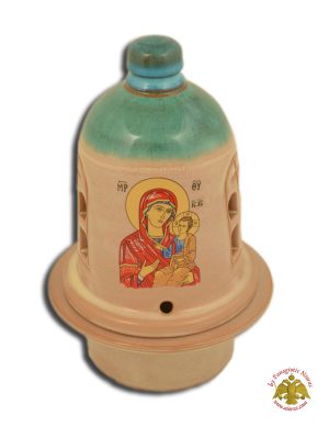 Kεραμικό Κανδήλι Σχέδιο Καμπάνα Χρώμα Τιρκουαζ Κρεμ 11χ18εκ