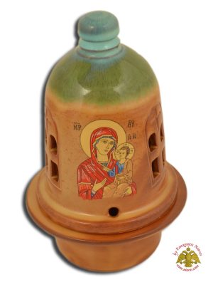 Ceramic Orthodox Traditional Theomitor Dome Oil Candle Tirquaz Brown 11x18cm
