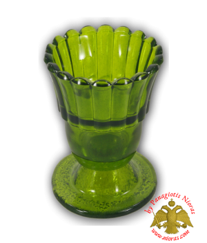Glass Vigil Oil Candle with Standing Base Green 9x11cm
