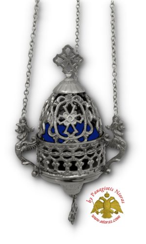 Κρεμαστό Χυτό Κανδήλι με Καπάκι Σταυρό Νίκελ