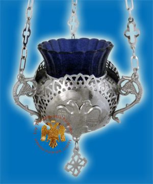 Round Design with Byzantine Eagle Hanging Oil Candle Nickel Plated