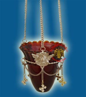 Καντήλι Votive Κρεμαστό Νίκελ με Κόκκινη Κανδηλόκουπα