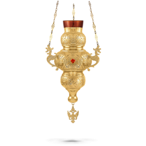 Orthodox Vigil Oil Candle Kerkyraiko N2 Gold Plated with Red Stones
