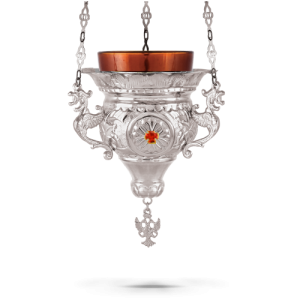 Orthodox Vigil Oil Candle Byzantine N3 Silver Plated with Stones