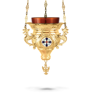 Orthodox Vigil Oil Candle Byzantine N2 Gold plated With Enamel Cross Details