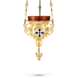 Orthodox Vigil Oil Candle Byzantine N1 Gold plated with Enamel Cross Detail