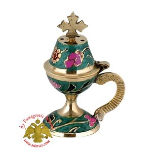 Ορθόδοξο Παραδοσιακό Χυτό Λιβανιστήρι Χρωματιστό Πράσινο 10cm