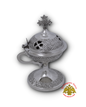 Orthodox Metal Incense Burner Flower Nickel H:18x10cm
