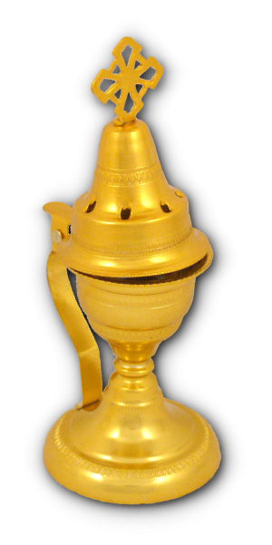 Orthodox Aluminum Incense Burner with Cross Golden 18x8cm