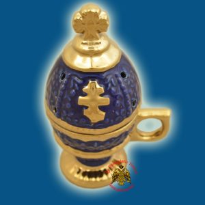 Ορθόδοξο Λιβανιστήρι Πορσελάνη με Καπάκι Σταυρό Μπλέ