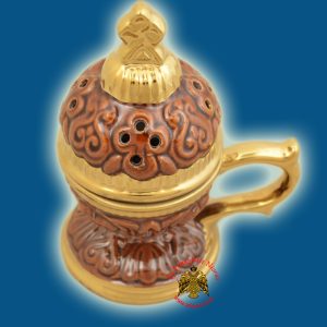 Ορθόδοξο Λιβανιστήρι Πορσελάνη με Καπάκι Σταυρό Καφέ