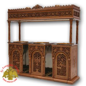 Orthodox Church Wood Carved Candelabra Triple Candle Tray Ø 50cm With Vine Decorations